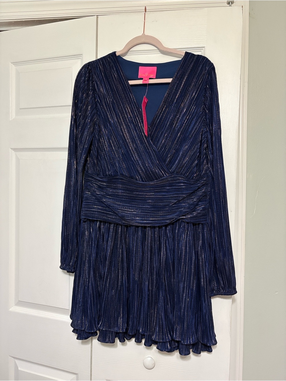 Women’s Navy Blue Metallic Wrap Dress size 10 nwt